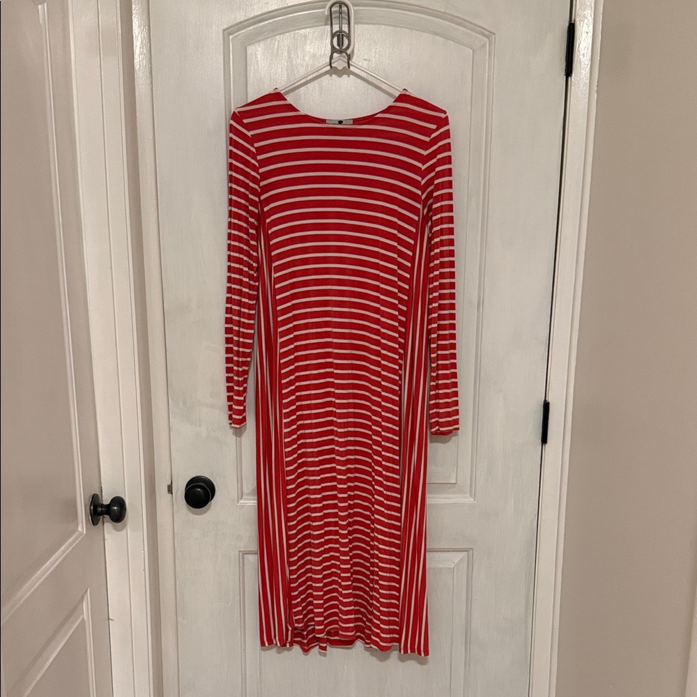 Dainty Jewells “Your Favorite Dress”Coral and White Striped Long Sleeve Dress